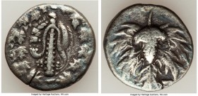 IONIA. Ephesus. Ca. 180/167-133 BC. AR didrachm (21mm, 5.21 gm, 12h). Fine, edge split. Ca. 166-160 BC. Lion skin draped over club; all within wreath ...