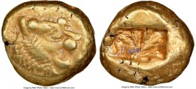 LYDIAN KINGDOM. Alyattes or Walwet (ca. 610-546 BC). EL third-stater or trite (13mm, 4.73 gm). NGC XF 5/5 - 4/5, countermark. Uninscribed, Lydo-Milesi...