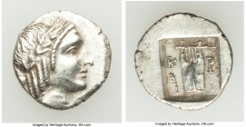 LYCIAN LEAGUE. Cragus. Ca. 48-20 BC. AR hemidrachm (15mm, 1.92 gm, 1h). AU. Series 5. Laureate head of Apollo right; Λ-Y below / K-P, cithara (lyre); ...