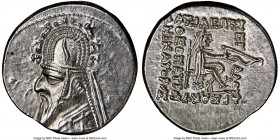 PARTHIAN KINGDOM. Sinatruces (ca. 93-69 BC). AR drachm (18mm, 4.11 gm, 12h). NGC MS 5/5 - 4/5. Rhagae. Diademed bust of Sinatruces left, wearing tiara...