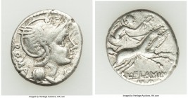 L. Flaminius Chilo (ca. 109-108 BC). AR denarius (18mm, 3.84 gm, 7h). VF. Rome. Helmeted head of Roma right, ROMA (downwards) behind, X before; dotted...