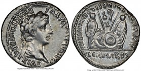 Augustus (27 BC-AD 14). AR denarius (18mm, 3.71 gm, 5h). NGC AU 5/5 - 4/5. Lugdunum, 2 BC-AD 4. CAESAR AVGVSTVS-DIVI F PATER PATRIAE, laureate head of...