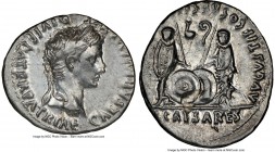 Augustus (27 BC-AD 14). AR denarius (20mm, 3h). NGC Choice XF. Lugdunum, 2 BC-AD 4. CAESAR AVGVSTVS-DIVI F PATER PATRIAE, laureate head of Augustus ri...