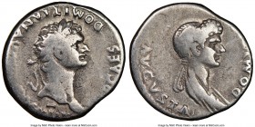 Domitian (AD 81-96). AR cistophorus (25mm, 6h). NGC Fine. Rome, AD 82. IMP CAES DOMITIAN AVG P M COS VIII, laureate head of Domitian right / DOMITIA A...