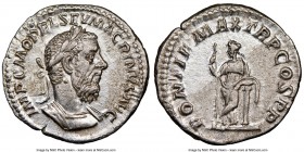 Macrinus (AD 217-218). AR denarius (20mm, 3.07 gm, 7h). NGC AU 5/5 - 3/5. Rome. IMP C M OPEL SEV MACRINVS AVG, laureate, cuirassed bust of Macrinus ri...