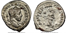 Elagabalus (AD 218-222). AR denarius (20mm, 11h). NGC AU. Rome, AD 221. IMP ANTONINVS PIVS AVG, laureate, head of Elagabalus right / P M TR P IIII COS...