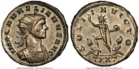 Aurelian (AD 270-275). BI antoninianus (22mm, 1h). NGC Choice AU, Silvering. Ticinum, 3rd officina. IMP C AVRELIANVS AVG, radiate and cuirassed bust o...