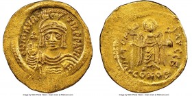Maurice Tiberius (AD 582-602). AV solidus (22mm, 4.44 gm, 7h). NGC MS 5/5 - 4/5. Constantinople, 6th officina. o N mAVRC-TIb PP AVG, draped and cuiras...