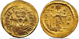 Phocas (AD 602-610). AV solidus (21mm, 4.47 gm, 7h). NGC AU 4/5 - 4/5. Constantinople, 5th officina, AD 607-609. d N FOCAS-PЄRP AVG, crowned, draped a...