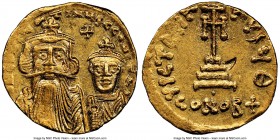 Constans II Pogonatus (AD 641-668), and Constantine IV. AV solidus (19mm, 4.46 gm, 7h). NGC MS 4/5 - 4/5. Constantinople, 9th officina. ca. AD 654-668...
