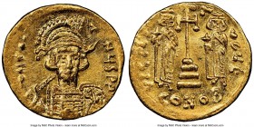 Constantine IV Pogonatus (AD 668-685). AV solidus (20mm, 4.43 gm, 7h). NGC MS 5/5 - 5/5. Constantinople, 5th officina, AD 674-681. dN CO-S--NVS P P, c...