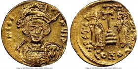 Constantine IV Pogonatus (AD 668-685). AV solidus (19mm, 4.36 gm, 7h). NGC MS 4/5 - 4/5, clipped. Constantinople, 6th officina, 681-685. P CO-S-A-NЧS ...