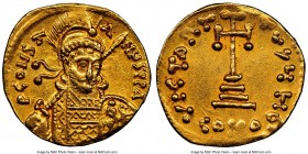 Constantine IV Pogonatus (AD 668-685). AV solidus (19mm, 4.41 gm, 7h). NGC AU 4/5 - 2/5, waving flan, clipped, graffiti. Constantinople, 8th officina,...
