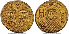 Constantine V Copronymus (AD 740/1-775), with Leo IV. AV solidus (20mm, 4.50 gm, 6h). NGC MS 4/5 - 4/5. Constantinople, AD 757-775. COhSTAhTInOSS LЄOn...