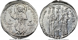 Andronicus II Palaeologus and Michael IX (AD 1294-1320). Anonymous Issue. AR basilicon (22mm, 6h). NGC AU. Constantinople, AD 1304-1320. KYPIЄ-BOHΘЄI,...