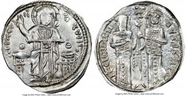 Andronicus II Palaeologus and Michael IX (AD 1294-1320). Anonymous Issue. AR basilicon (22mm, 5h). NGC AU. Constantinople, AD 1304-1320. KYPIЄ-BOHΘЄI,...