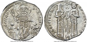 Andronicus II Palaeologus and Michael IX (AD 1294-1320). Anonymous Issue. AR basilicon (21mm, 6h). NGC Choice AU. Constantinople, AD 1304-1320. KYPIЄ-...