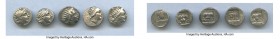 ANCIENT LOTS. Greek. Carian Islands. Rhodes. Ca. 88-84 BC. Lot of five (5) AR drachms. VF. Includes: (5) Plinthophoric standard, AR drachms. Various m...