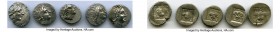 ANCIENT LOTS. Greek. Carian Islands. Rhodes. Ca. 88-84 BC. Lot of five (5) AR drachms. VF. Includes: (5) Plinthophoric standard, AR drachms. Various m...