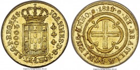 João Prince Regent gold 4000 Reis 1811/0-(R) MS63 NGC, Rio de Janeiro mint, KM235.2, Fr-95, cf. LMB-571 (overdate not noted). A pleasingly choice and ...