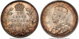 George V 10 Cents 1935 MS64+ NGC Royal Canadian mint, KM23a. Icy luster highlights the sharp preservation of this near-gem example, further enhanced b...