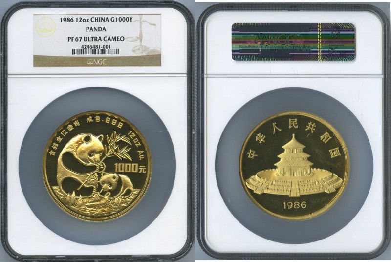 People's Republic gold Proof Panda 1000 Yuan (12 oz) 1986 PR67 Ultra Cameo NGC, ...