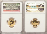 People's Republic gold Proof Panda "Smithsonian Institution - Mei Xiang" 1/10 Ounce Medal 2014 PR69 Ultra Cameo NGC, 18mm. Sold with wooden display ca...