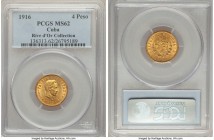 Republic gold 4 Pesos 1916 MS62 PCGS, Philadelphia mint, KM18. Ex. Rive d'Or Collection 

HID09801242017

© 2020 Heritage Auctions | All Rights Re...