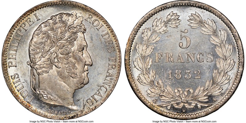 Louis Philippe I 5 Francs 1832-A MS63 NGC, Paris mint, KM749.1, Gad-678. 

HID...