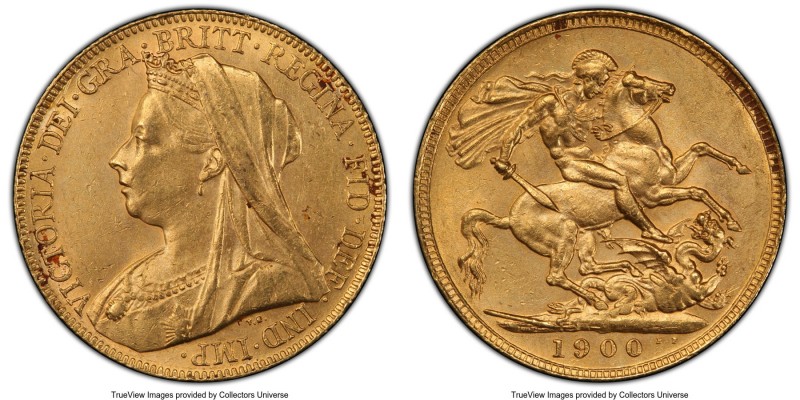 Victoria gold Sovereign 1900 UNC Details (Cleaning) PCGS, KM785, S-3874. AGW 0.2...