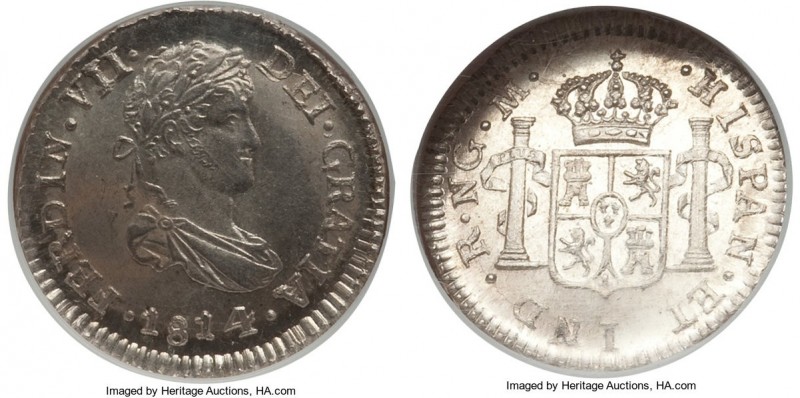 Ferdinand VII 1/2 Real 1814 NG-M MS66 NGC, Nueva Guatemala mint, KM65. Variety w...