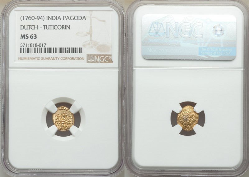 Dutch India gold Pagoda ND (1760-1794) MS63 NGC, Tuticorin mint, KM49. 

HID09...