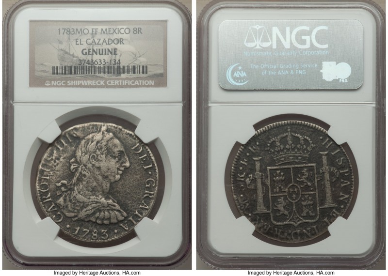 Charles III 3-Piece Lot of Certified "El Cazador" Shipwreck 8 Reales 1783 Mo-FF ...