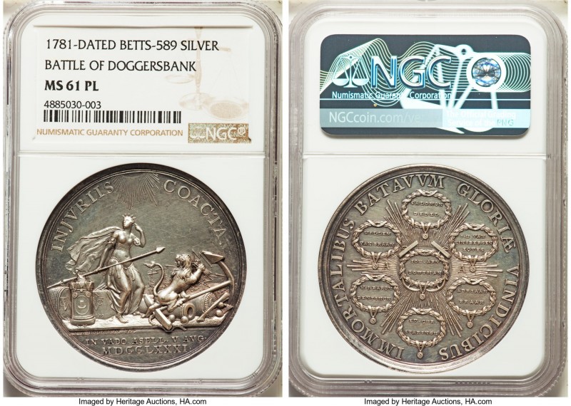 "Battle of Doggersbank" silver Medal 1781-Dated MS61 Prooflike NGC, Betts-589. 4...