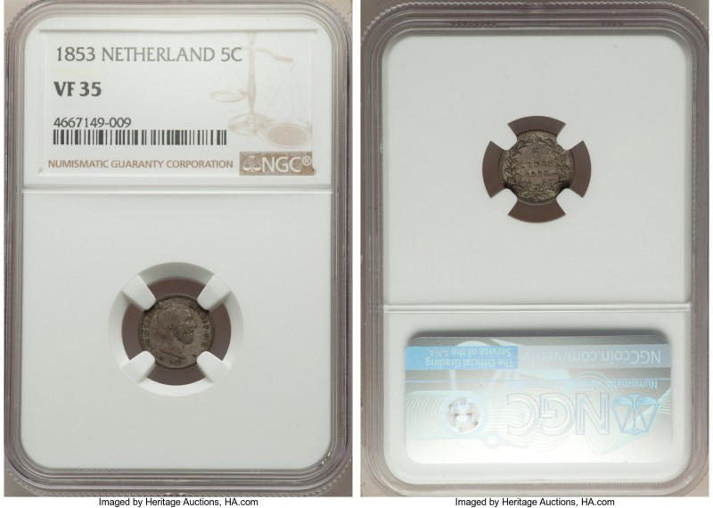 Willem III Pair of Certified Minors NGC, 1) 5 Cents 1853 - VF35 2) 25 Cents 1890...