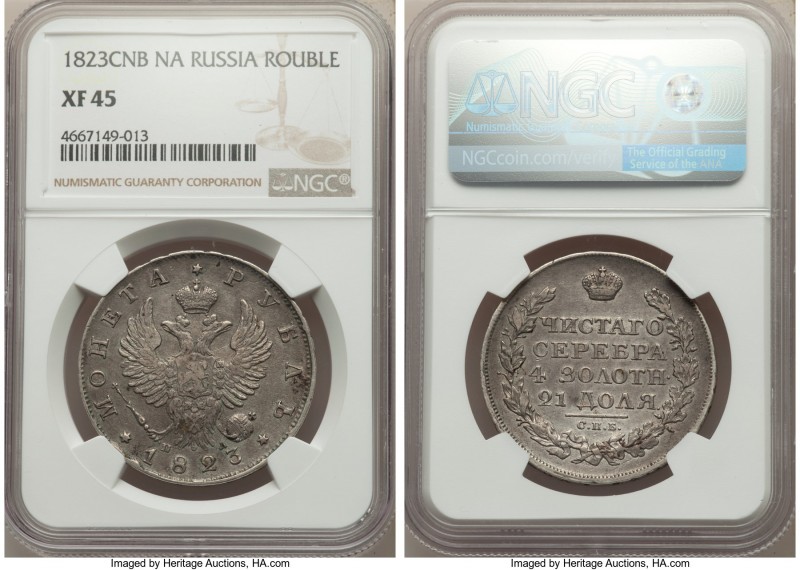 Alexander I Rouble 1823 CПБ-ПД XF45 NGC, St. Petersburg mint, KM-C130.

HID098...