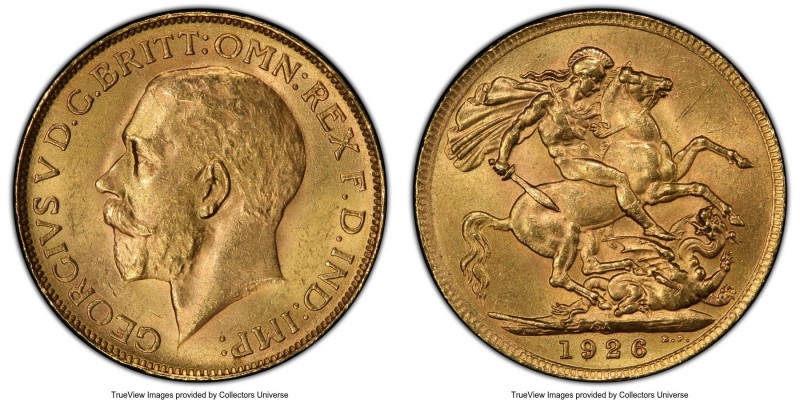 George V gold Sovereign 1926-SA MS64 PCGS, Pretoria mint, KM21, S-4004. AGW 0.23...