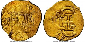 Philip III gold Cob 2 Escudos ND (1598-1621) S-V AU53 NGC, Seville mint, Cal-Type 21. 6.77gm. A lesser-circulated cob emission showing clear mintmark ...