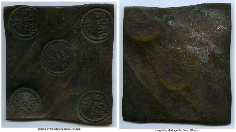 Adolph Fredrik Plate Money 1/2 Daler 1754 XF (Scratches, Verdigris), Avesta mint...