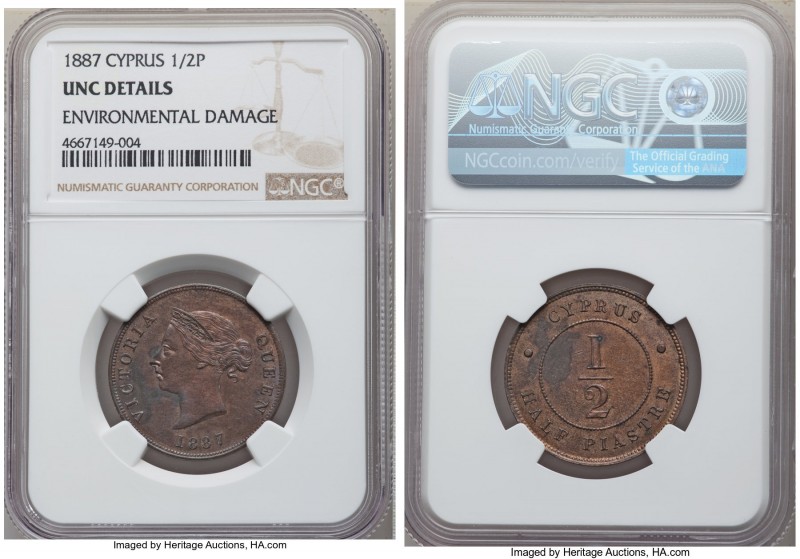 Pair of Certified Assorted Issues NGC, 1) Cyprus: British Colony. Victoria 1/2 P...