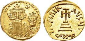 Byzantine Empire. Emperors Constantine II and Constantine IV. Solidus. 654-659 AD, AV, 4,31g. Византийская империя. Императоры Констант II и Константи...