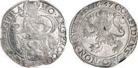 Netherlands (Republic Of The United Provinces Of The Netherlands). Utrecht, Lewendaalder 1647, Silver. In holder ННР MS 64. Нидерланды (Республика Сое...