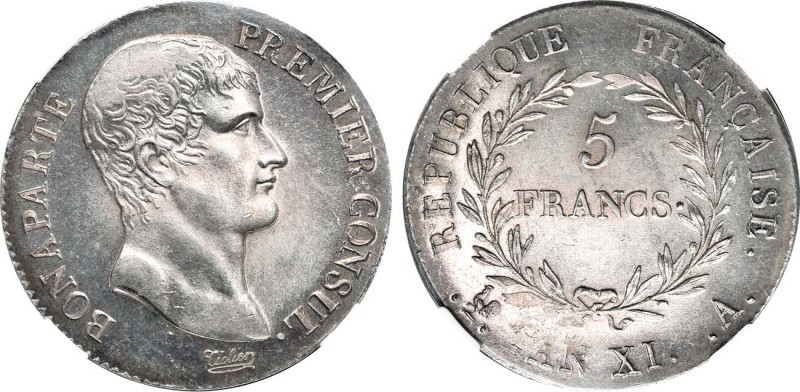 Republic of France. First Consul Napoleon Bonaparte. 5 Francs (1802/1803). Silve...