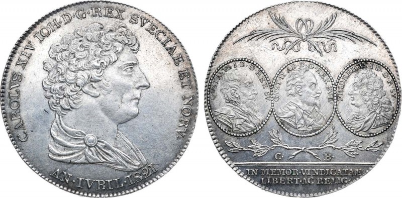 United Kingdom of Sweden and Norway. King Carl XIV Johan. Riksdaler 1821. Silver...