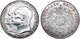German empire. Hessen-Darmstast. Grand Duke Ernst Ludwig. 5 Mark 1904. Silver. In holder NGC MS 64. Германская империя. Гессен-Дармштадт. Великий герц...