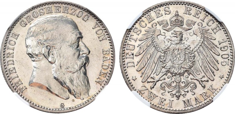 German empire. Grand Duchy of Baden. Grand Duke Friedrich I. 2 Mark 1905. Silver...