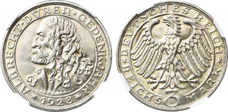 Germany (Weimar Republic). 3 Mark 1928. In holder NGC MS 63. Германия (Веймарска...