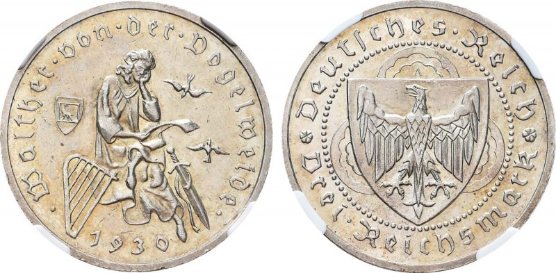 Germany (Weimar Republic). 3 Mark 1930. In holder NGC PF 60. Германия (Веймарска...