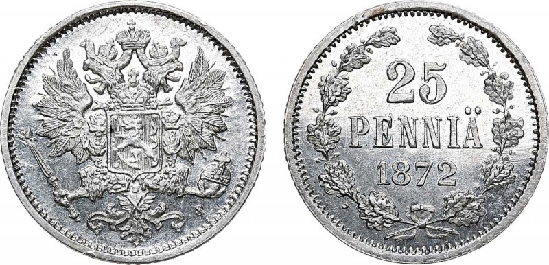 25 пенни 1872 года. S. In holder NGC MS 63.

 Серебро. Гельсингфорсский монетн...