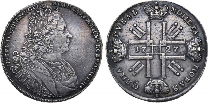 1 рубль 1727 года. СПБ.

 Серебро. 28,47г. Санкт-Петербургский монетный двор. ...